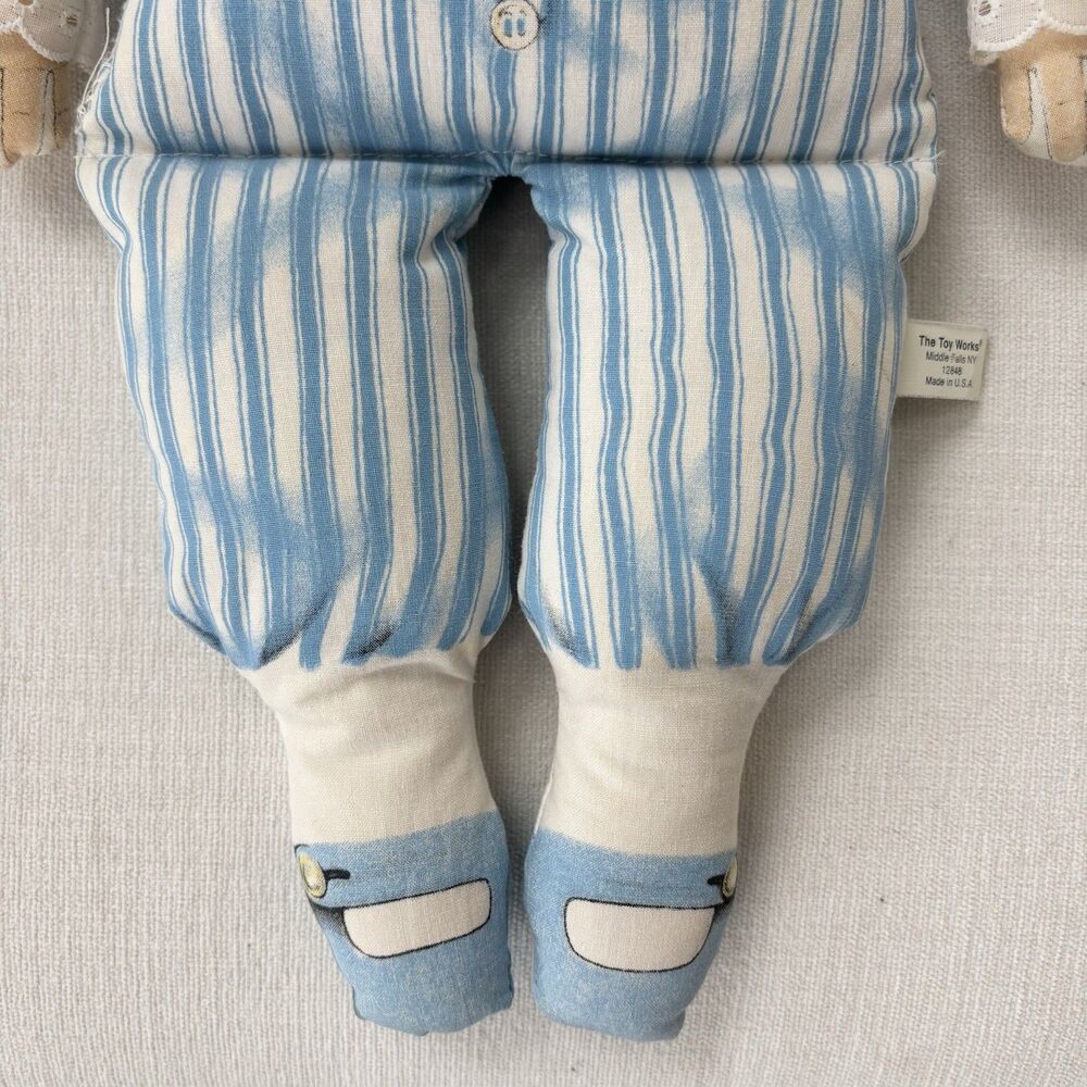 Vtg Cloth Plush Doll 1984 Toy Works Valerie Leonard Blue Stripes Pinafore Blonde - Picture 14 of 16
